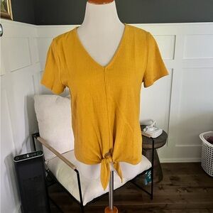 J. Crew Gold Short Sleeve Tie Front Tee